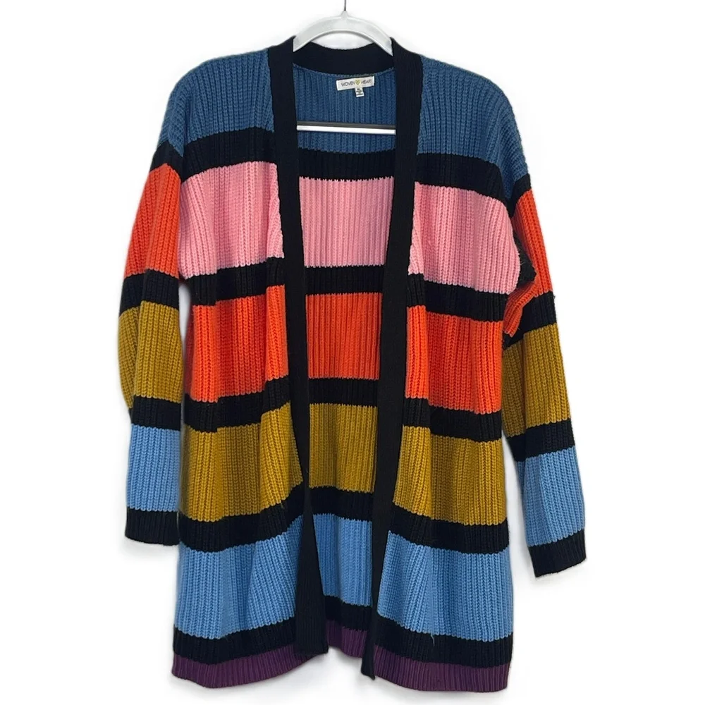 Woven Heart Colorful Colorblock Striped Open Cardigan XL - Picture 1 of 4